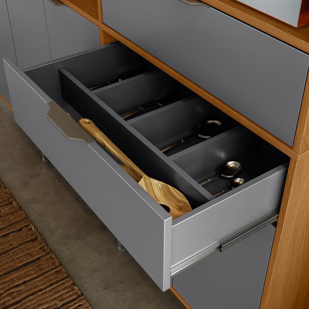 Cozinha Atlantis 11 Armários 2 Gavetas C/ Espaço Para Microondas E Utilidadess  - Jequitiba/Cinza