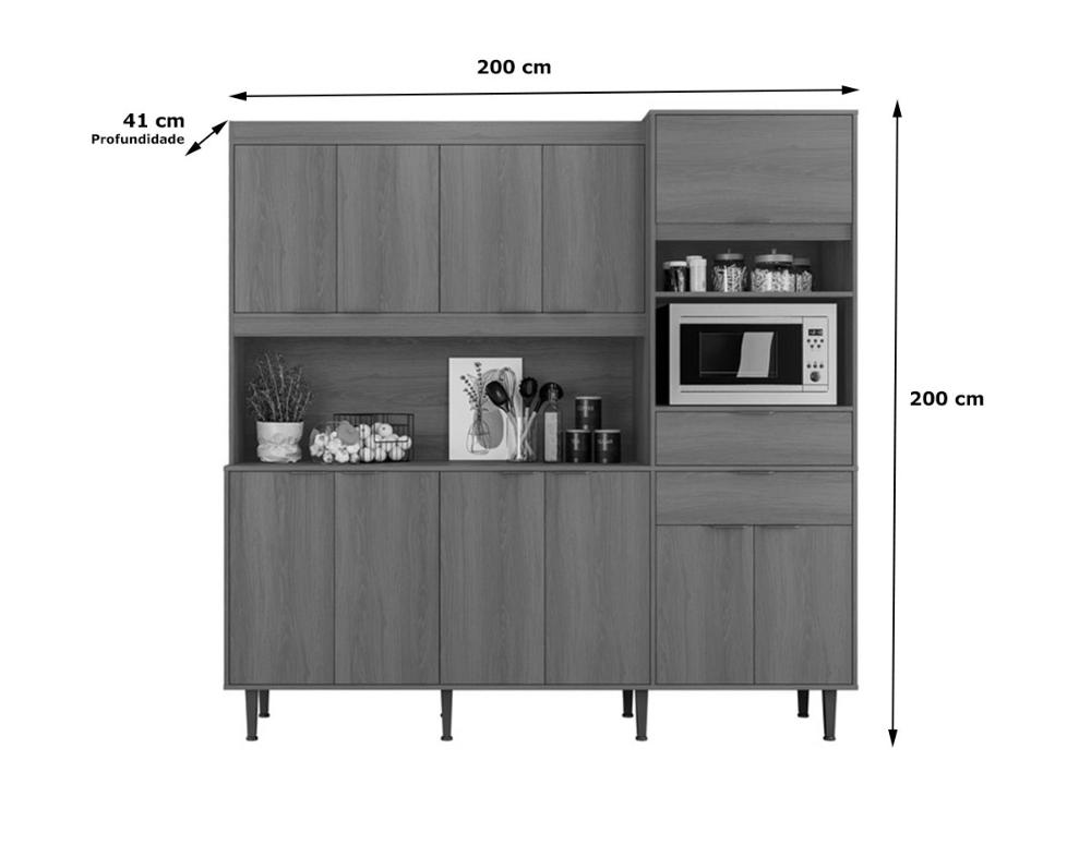 Cozinha Bahamas 11 Armários 2 Gavetas C/ Espaço Para Microondas E Utilidades - Jequitiba
