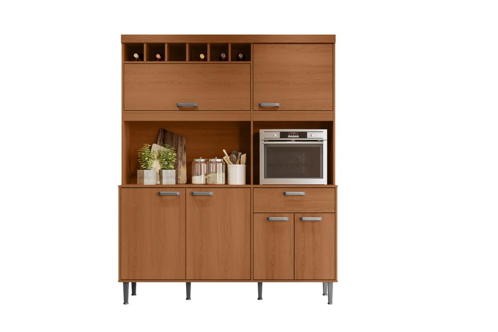 Cozinha Dakota 6 Portas 1 Gaveteiro C/ Espaço Para Microondas E Vinhos - Jequitiba