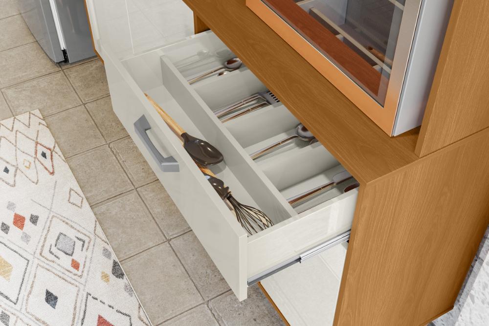 Cozinha Dakota 6 Portas 1 Gaveteiro C/ Espaço Para Microondas E Vinhos - Jequitiba/Off White