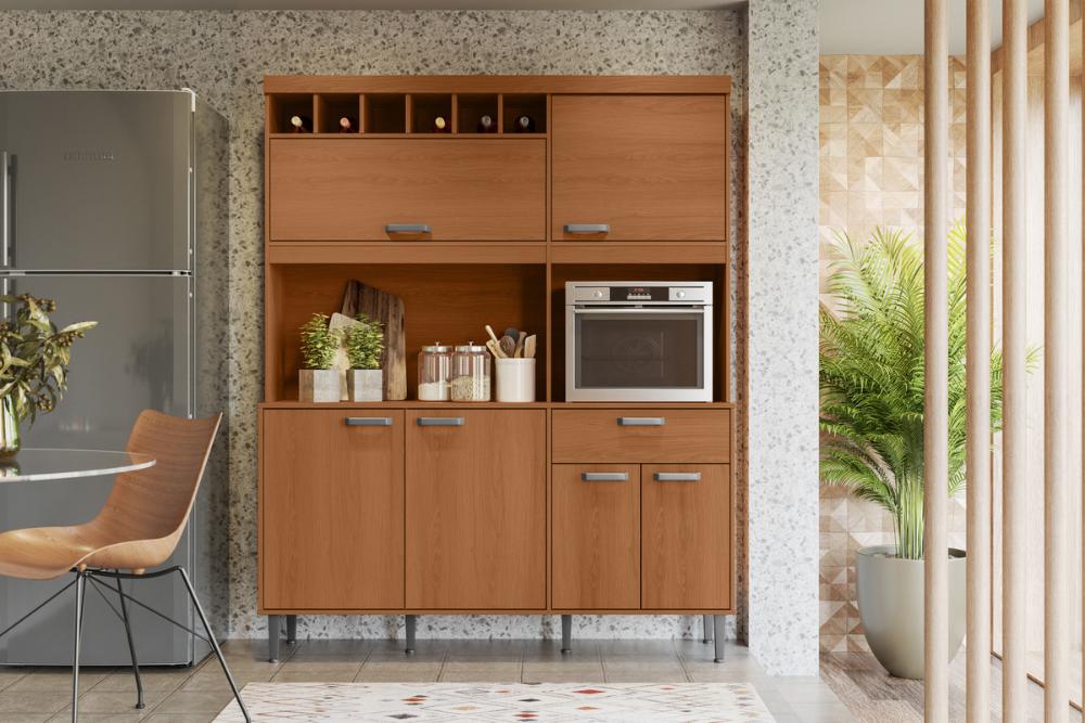 Cozinha Sedona 6 Portas 1 Gaveteiro C/ Espaço Para Microondas E Vinhos - Jequitiba