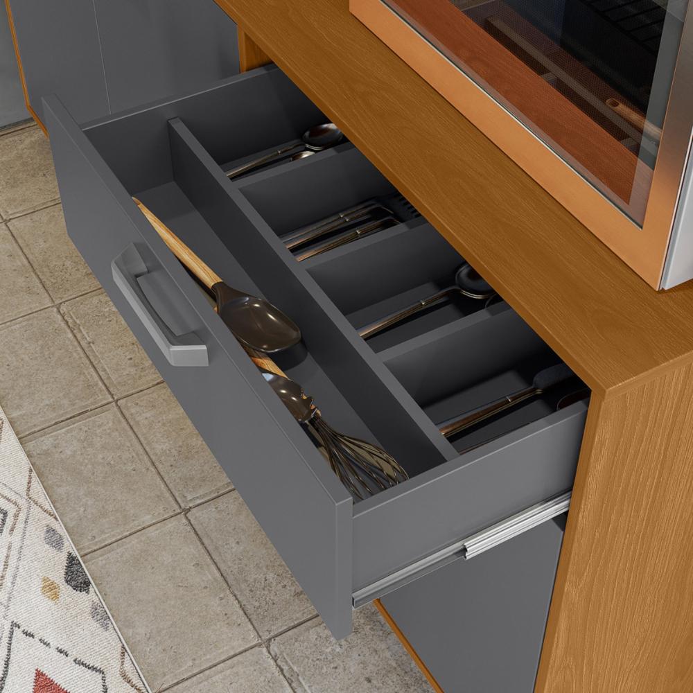 Cozinha Sedona 6 Portas 1 Gaveteiro C/ Espaço Para Microondas E Vinhos - Jequitiba/Cinza