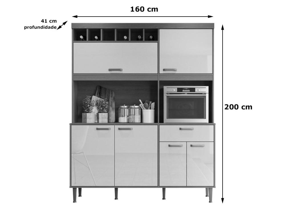 Cozinha Sedona 6 Portas 1 Gaveteiro C/ Espaço Para Microondas E Vinhos - Jequitiba/Cinza