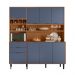Cozinha Viena 7 Portas 3 Gaveteiros C/ Espaço Para Microondas E Vinhos -  Jequitiba/Azul Lord