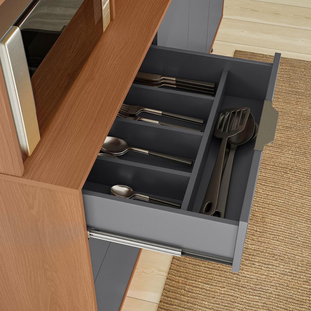 Cozinha Viena 7 Portas 3 Gaveteiros C/ Espaço Para Microondas E Vinhos -  Jequitiba/Cinza
