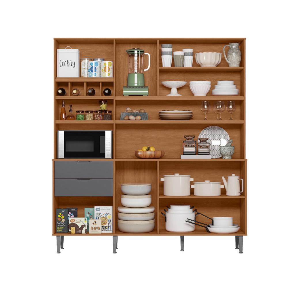 Cozinha Viena 7 Portas 3 Gaveteiros C/ Espaço Para Microondas E Vinhos -  Jequitiba/Cinza