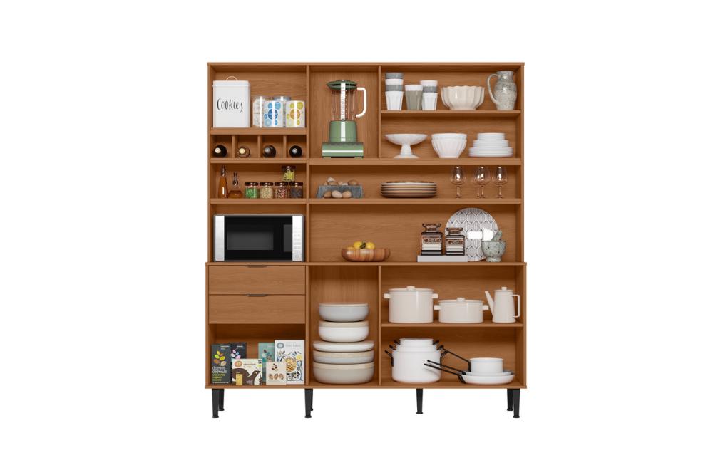 Cozinha Viena 7 Portas 3 Gaveteiros C/ Espaço Para Microondas E Vinhos - Jequitiba