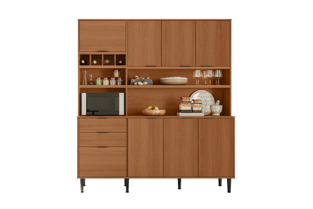 Cozinha Viena 7 Portas 3 Gaveteiros C/ Espaço Para Microondas E Vinhos - Jequitiba