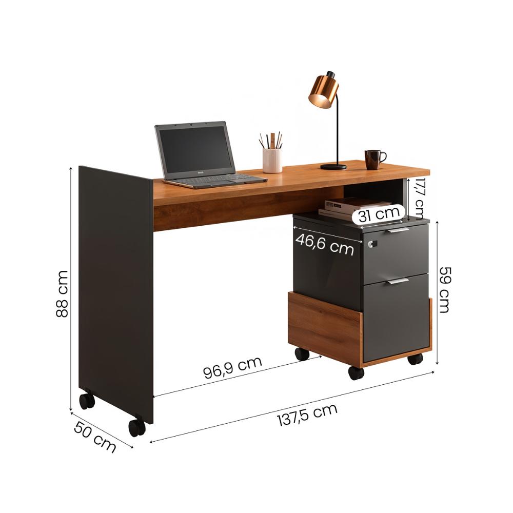 Escrivaninha para Computador Alessa 2 Gavetas Modulo-1 Amendoa/Chumbo