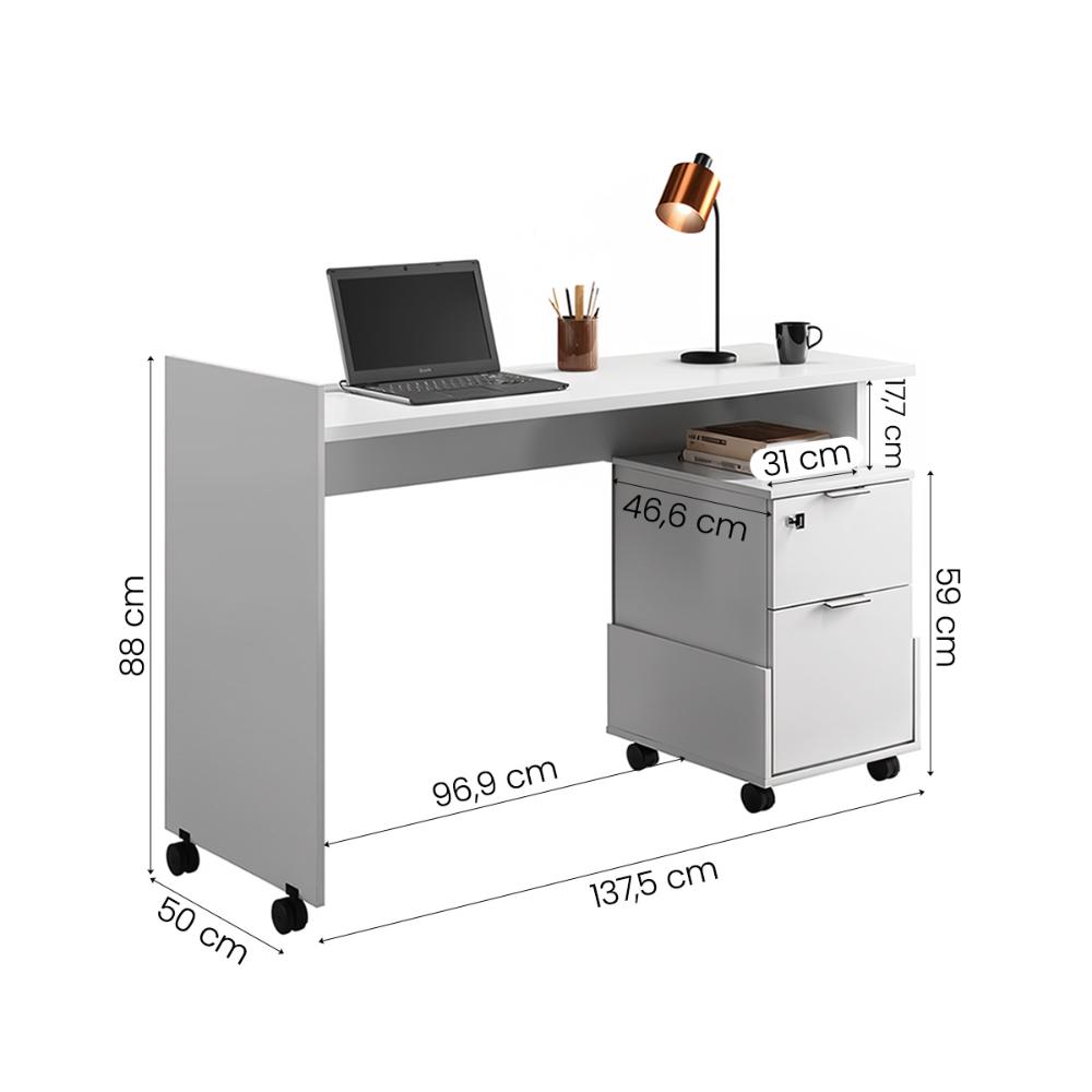 Escrivaninha para Computador Alessa 2 Gavetas Modulo-1 Branco