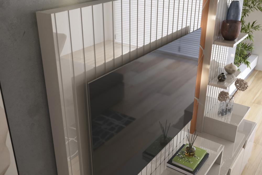 Home Cross Frisado Painel P/ Tvs Até 55'' C/ 4 Portas E Prateleiras P/ Decoração - Off White Perolizado/Jequitiba