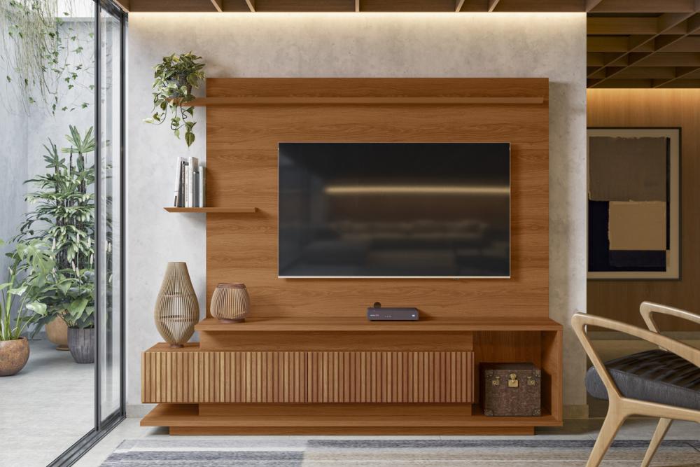 Home Istambul Painel P/ Tvs Até 65'' 2 Portas Nichos E Prateleiras - Jequitiba Ripado
