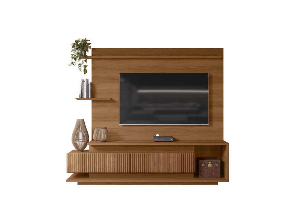 Home Istambul Painel P/ Tvs Até 65'' 2 Portas Nichos E Prateleiras - Jequitiba Ripado