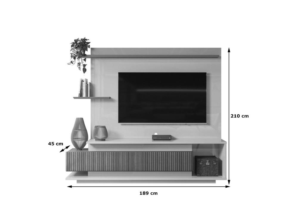 Home Istambul Painel P/ Tvs Até 65'' 2 Portas Nichos E Prateleiras - Jequitiba Ripado