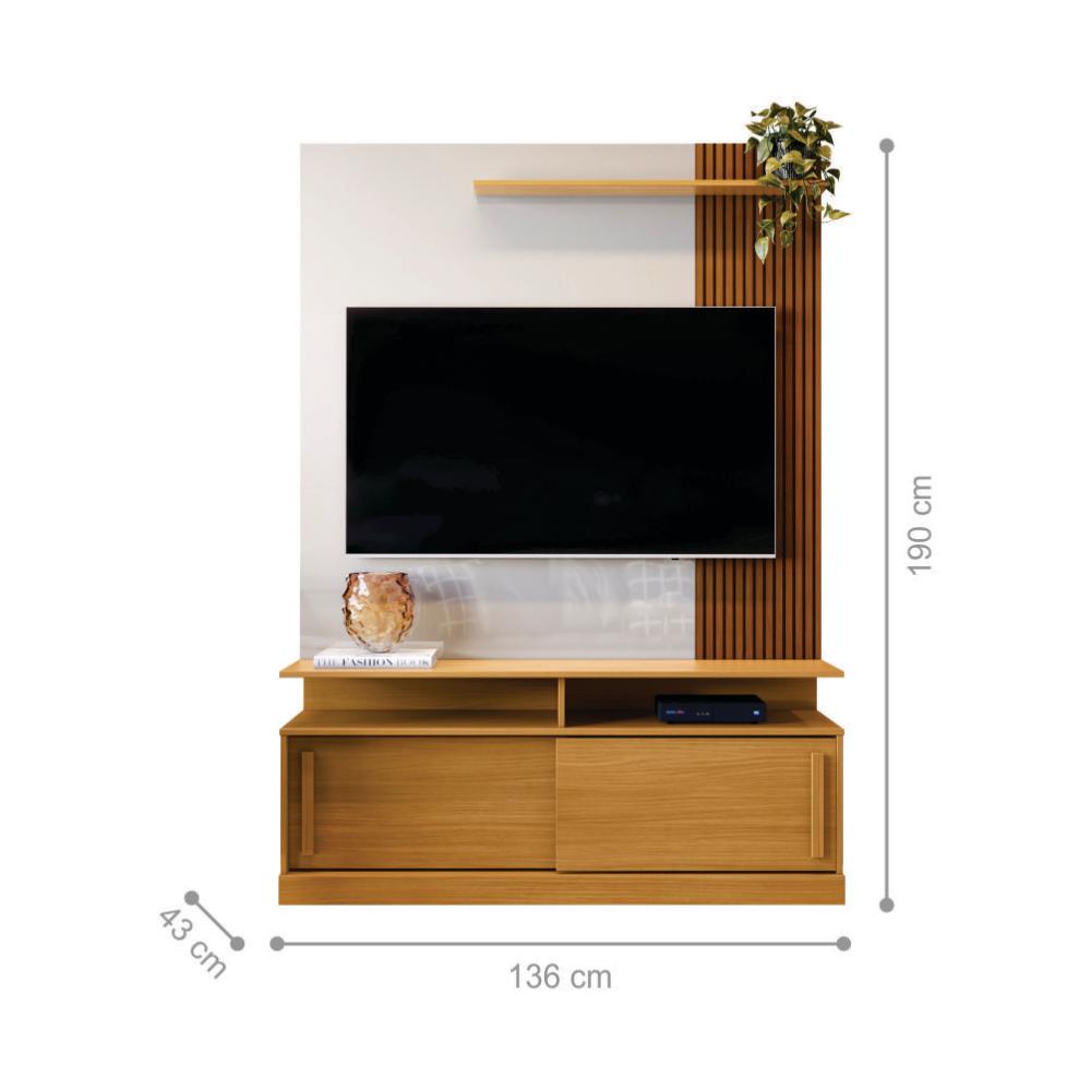 Home para TV com Prateleira Ibirapuera Tauari Ripado Off White Perolziado