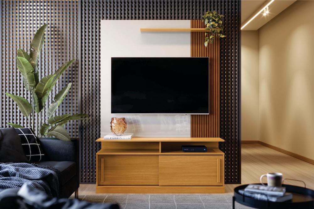 Home para TV com Prateleira Ibirapuera Tauari Ripado Off White Perolziado