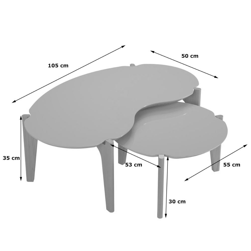 Kit Mesas De Centro Caribe 105Cm + 55Cm - Off White Perolizado/Freijo