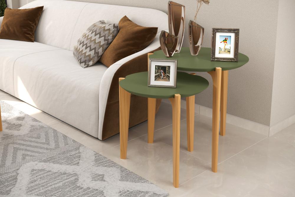 Kit Mesas Laterais Caribe 60Cm + 50Cm - Verde Floresta/Freijo