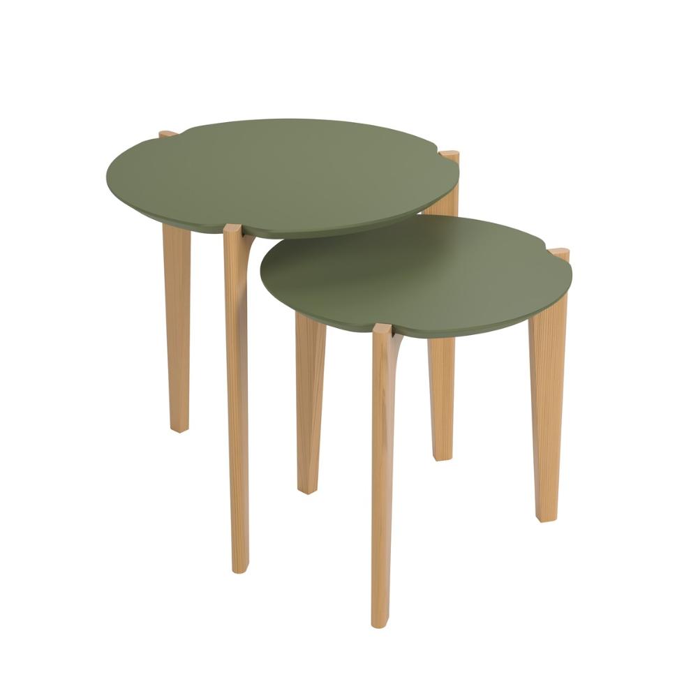Kit Mesas Laterais Caribe 60Cm + 50Cm - Verde Floresta/Freijo