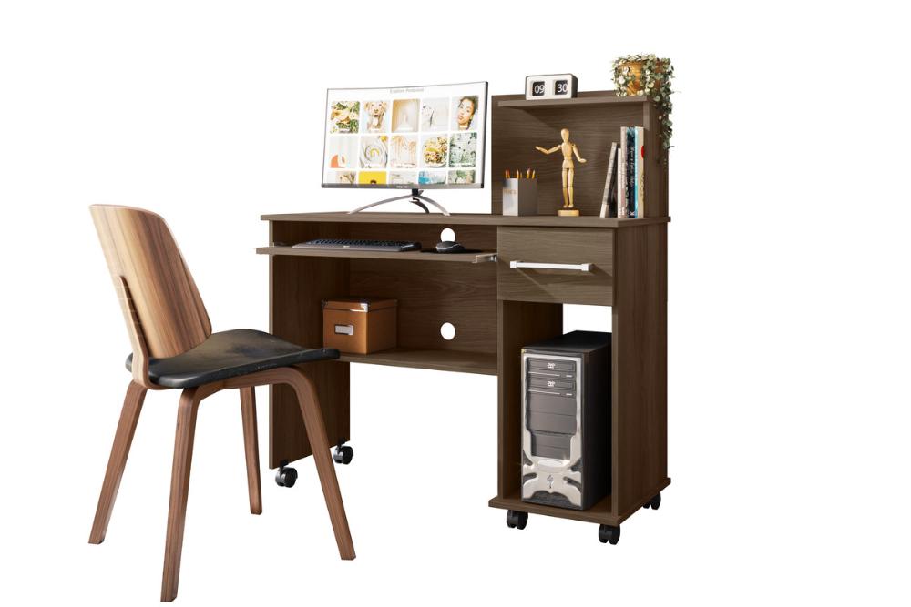 Mesa De Trabalho Home Office Studio C/ Gaveteiro E Suporte Para Cpu  - Imbuia