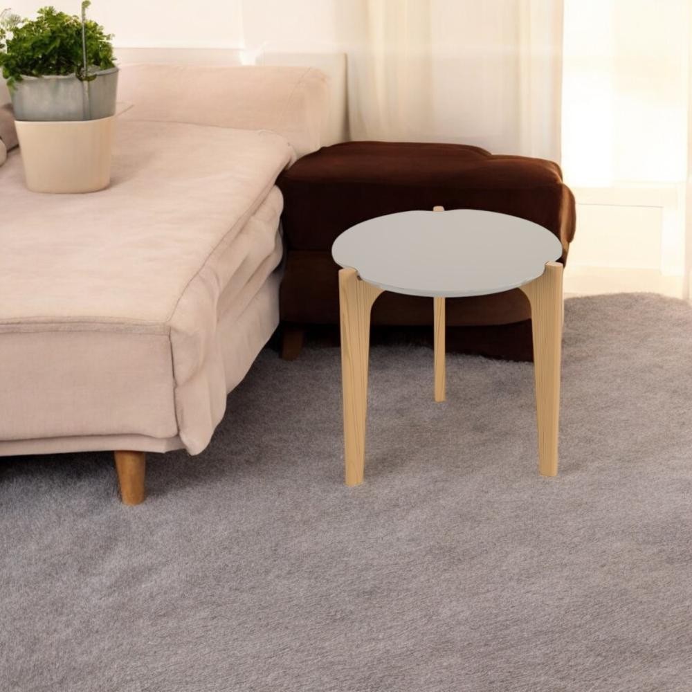 Mesa Lateral Florida 50Cm Suporte Decoração E Utilidades - Off White Perolizado/Freijo
