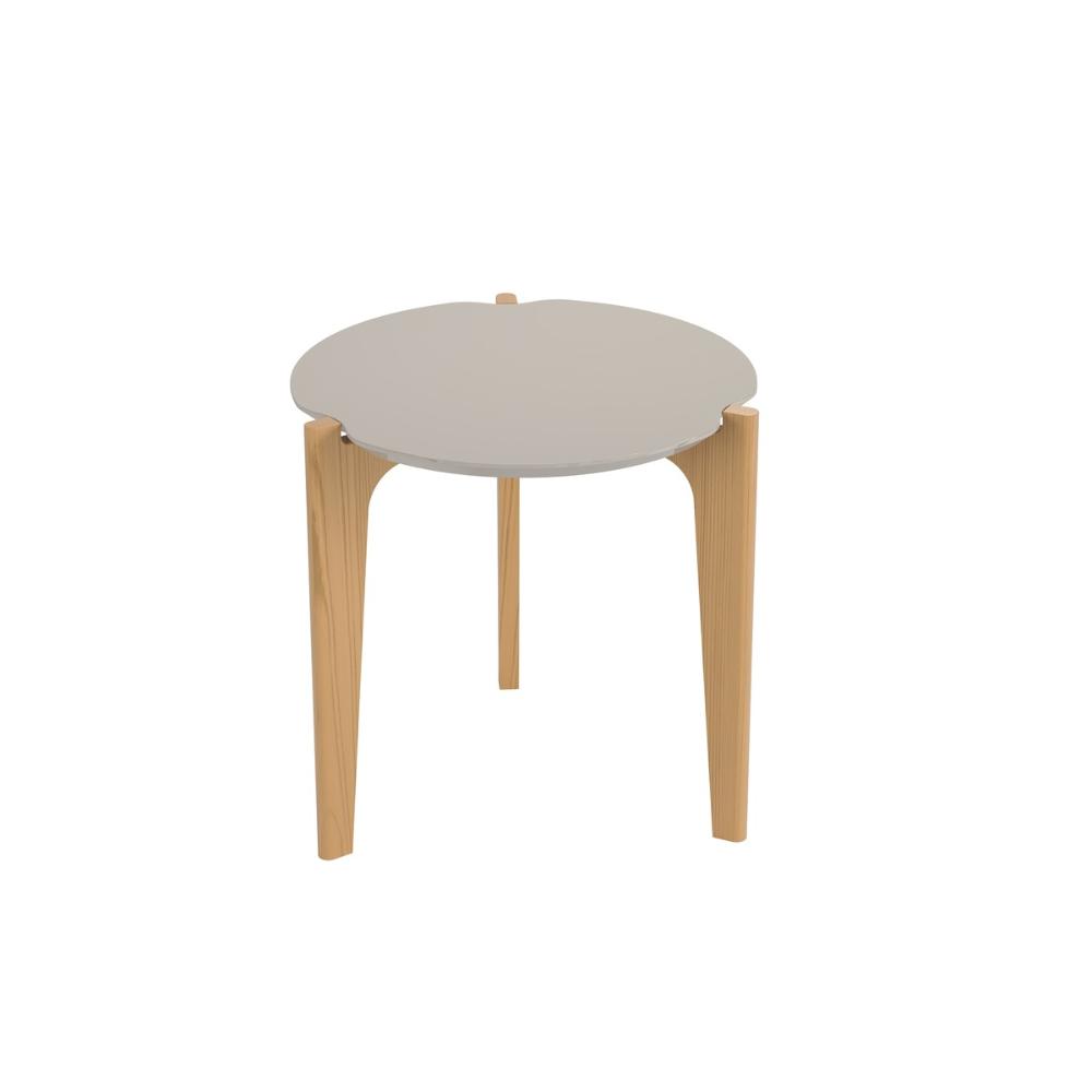 Mesa Lateral Florida 50Cm Suporte Decoração E Utilidades - Off White Perolizado/Freijo