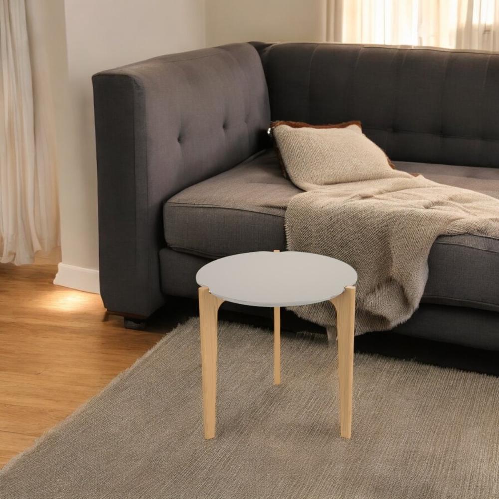 Mesa Lateral Florida 60Cm Suporte Decoração E Utilidades - Off White Perolizado/Freijo
