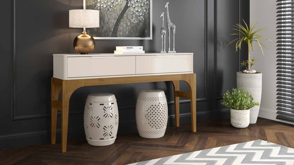 Aparador Amalfi Off White com Madero Canela - Lukaliam Móveis