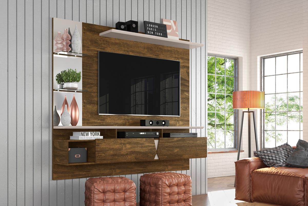 Painel para TV Intense Canela com Off White - Lukaliam Móveis