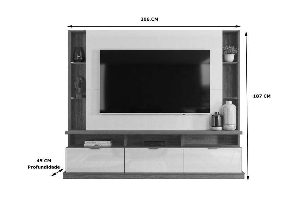 Painel Home Vigo 2024 P/ Tvs Até 70" 3 Portas E Prateleiras P/ Itens  - Jequitiba/Off White Perolizado