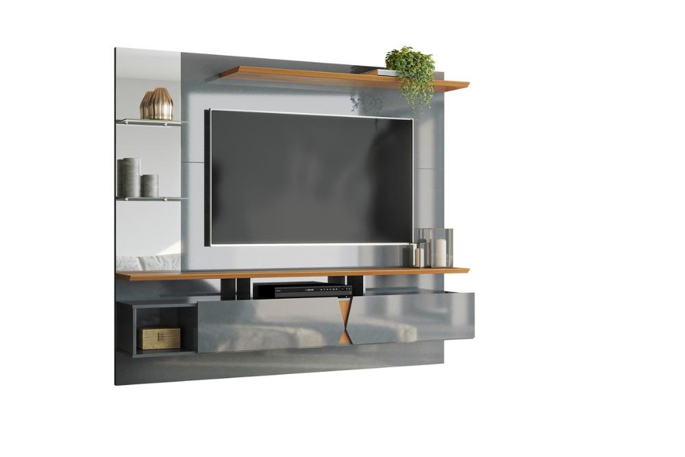 Painel Intense P/ Tvs Até 55''  C/ Gaveteiros E Prateleiras Suporte Para Itens - Cinza Perolizado/Tauari