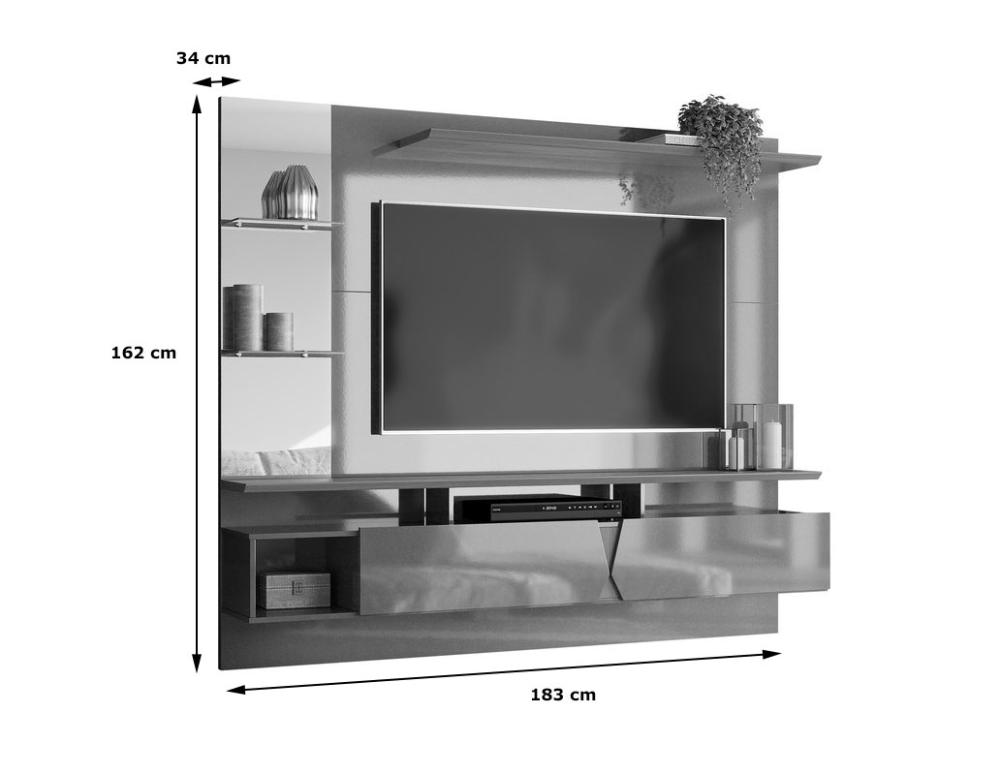 Painel Intense P/ Tvs Até 55''  C/ Gaveteiros E Prateleiras Suporte Para Itens - Cinza Perolizado/Tauari