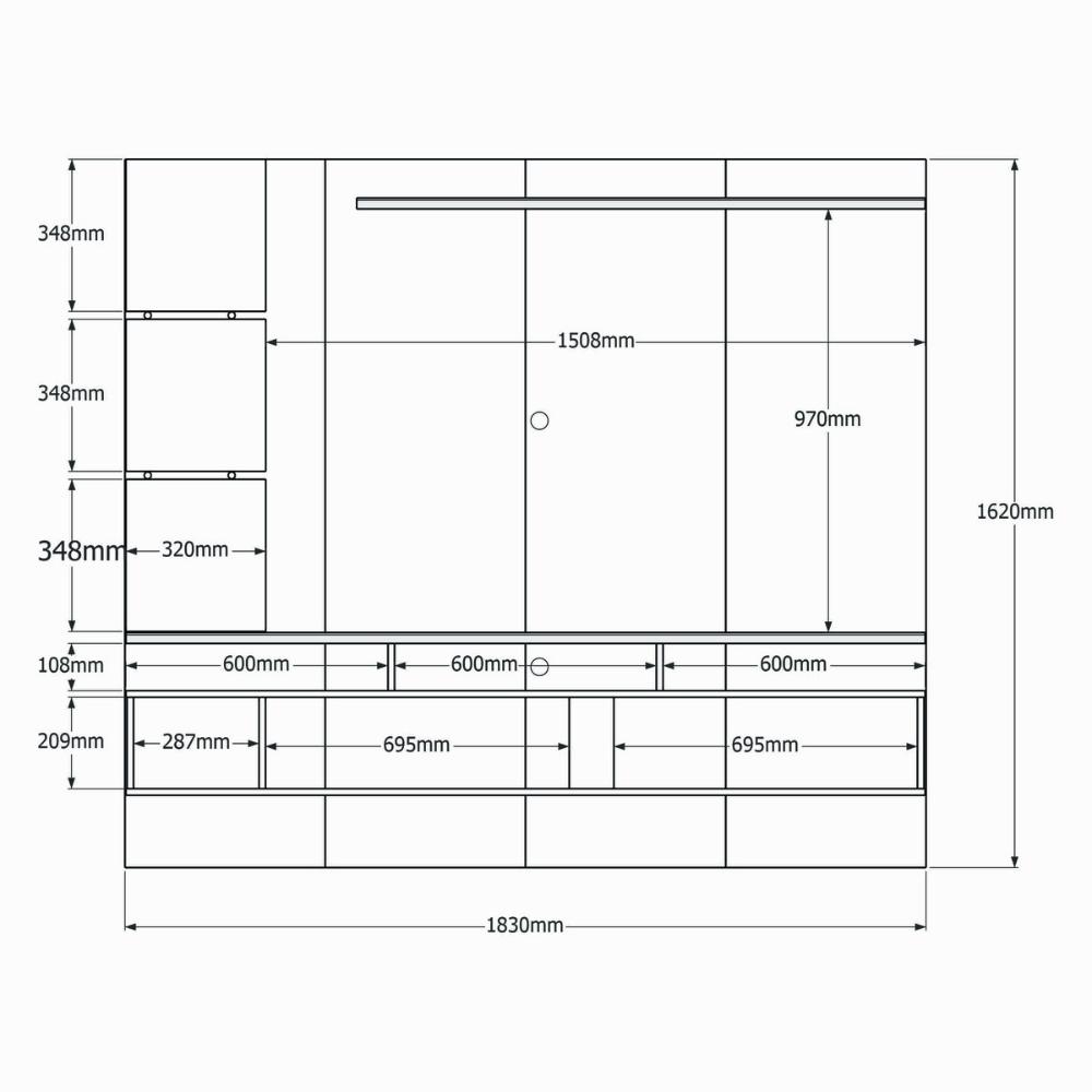 Painel Intense P/ Tvs Até 55''  C/ Gaveteiros E Prateleiras Suporte Para Itens - Cinza Perolizado/Tauari