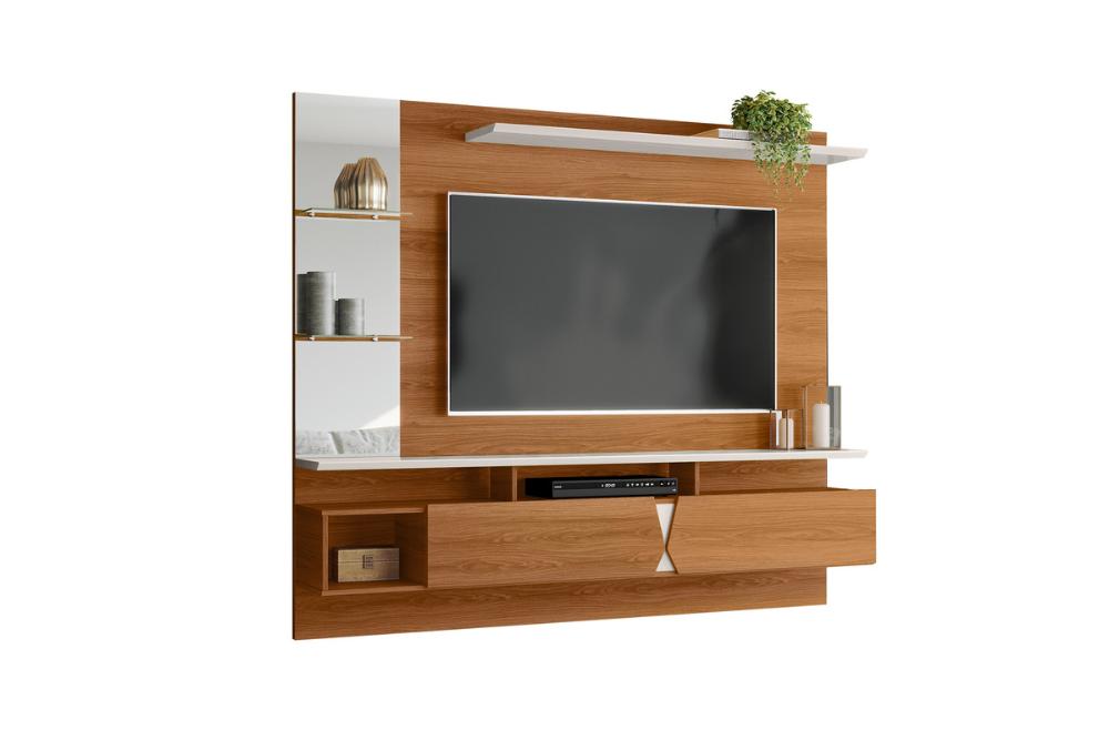 Painel Intense P/ Tvs Até 55''  C/ Gaveteiros E Prateleiras Suporte Para Itens - Jequitiba/Off White Perolizado