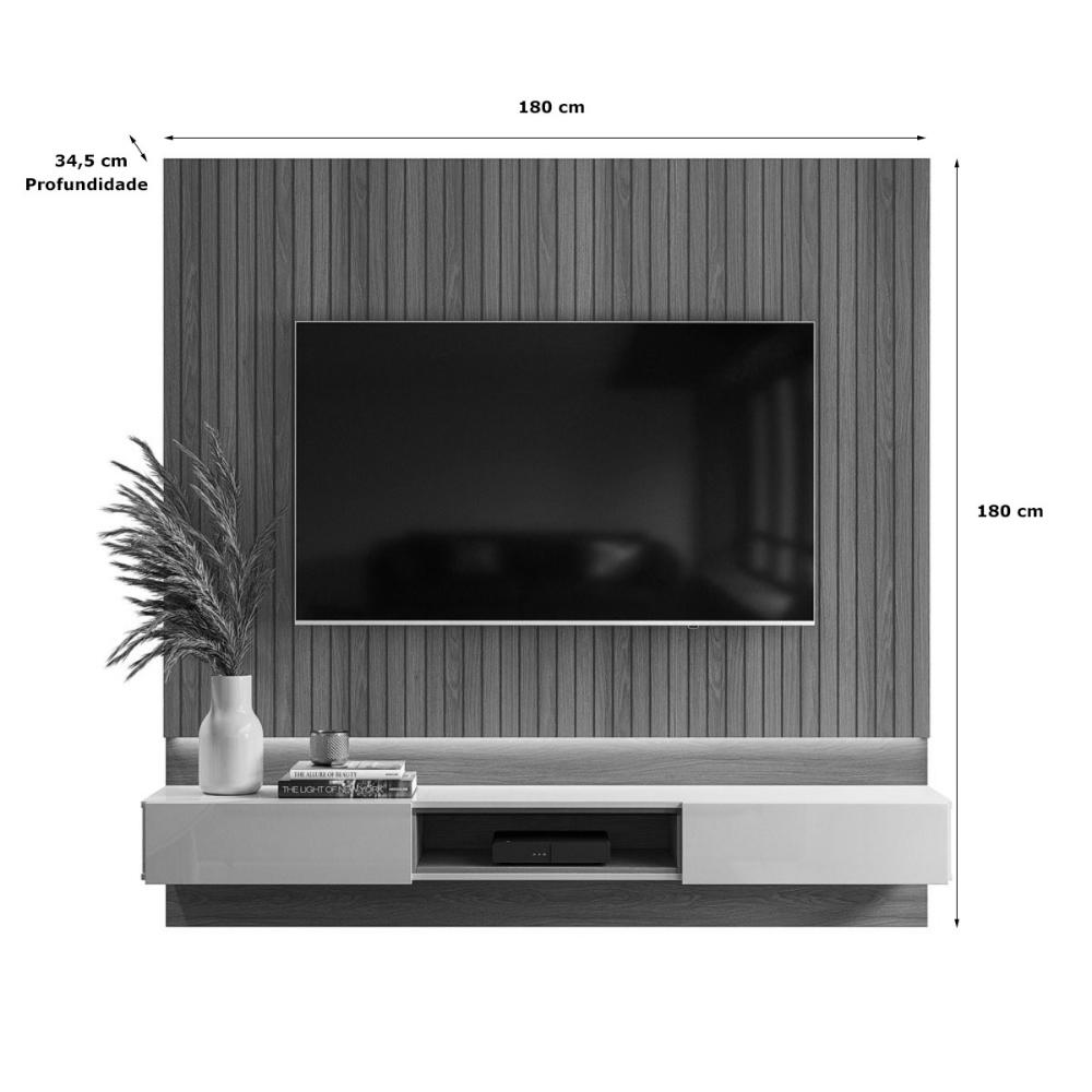 Painel Paris P/ Tvs Até 70" C/ Bancada 2 Gavetas Suporte P/ Decoração - Freijo Ripado/Off White Perolizado