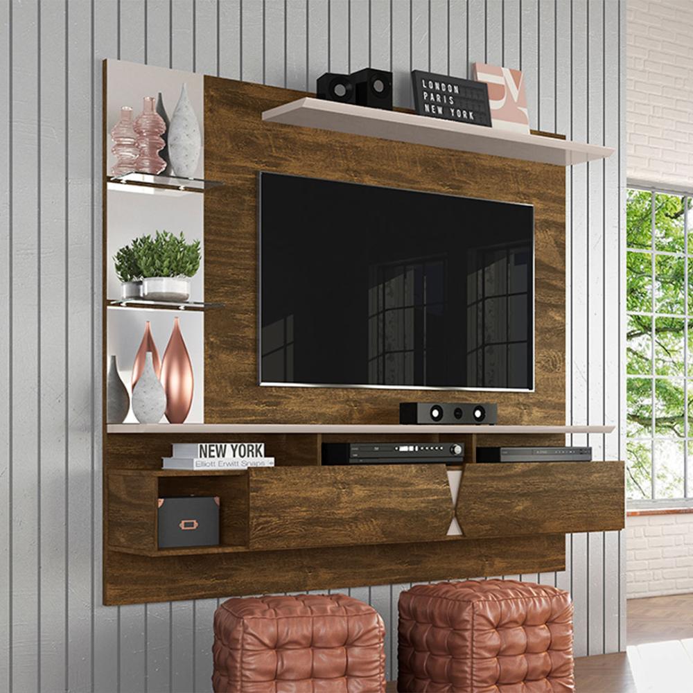 Painel Sala Para TV Ate 55 Polegadas Intense Canela/Off White
