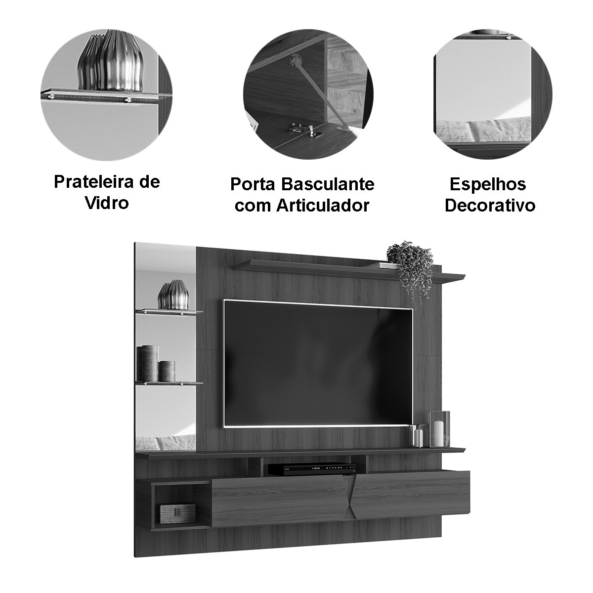 Painel para Tv de até 55" 2 Portas Illume Cinza Perolizado/Tauari Toque BP