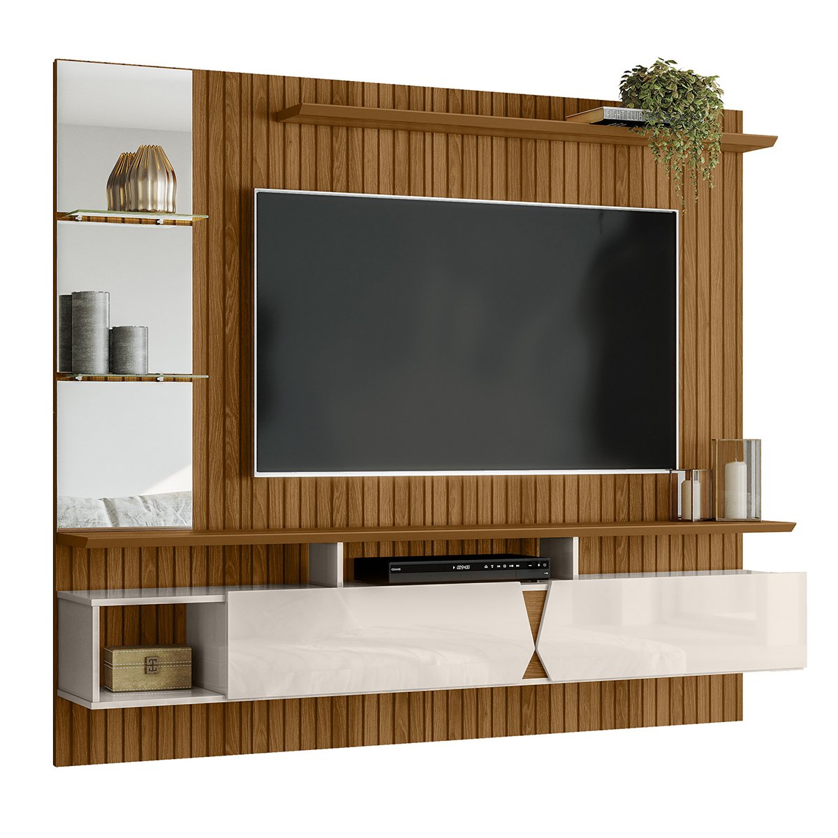 Painel para Tv de até 55" 2 Portas Illume Freijó Ripado/Off White Perolizado