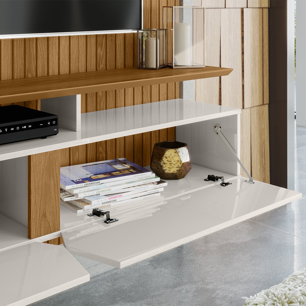Painel para Tv de até 55" 2 Portas Illume Freijó Ripado/Off White Perolizado