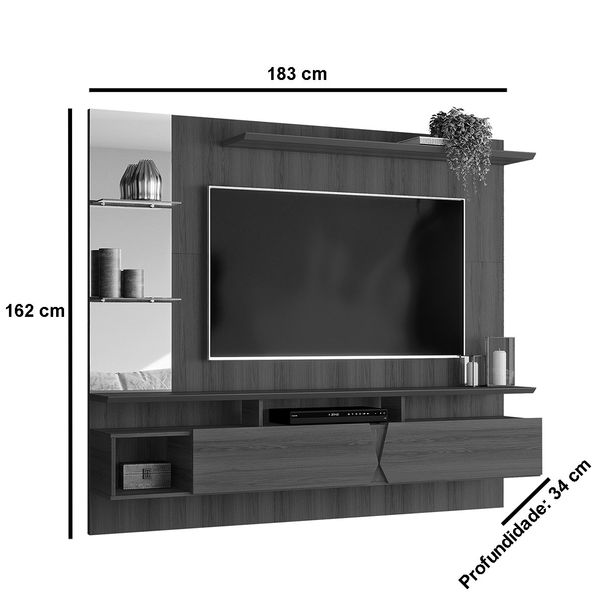 Painel para Tv de até 55" 2 Portas Illume Freijó Ripado/Off White Perolizado