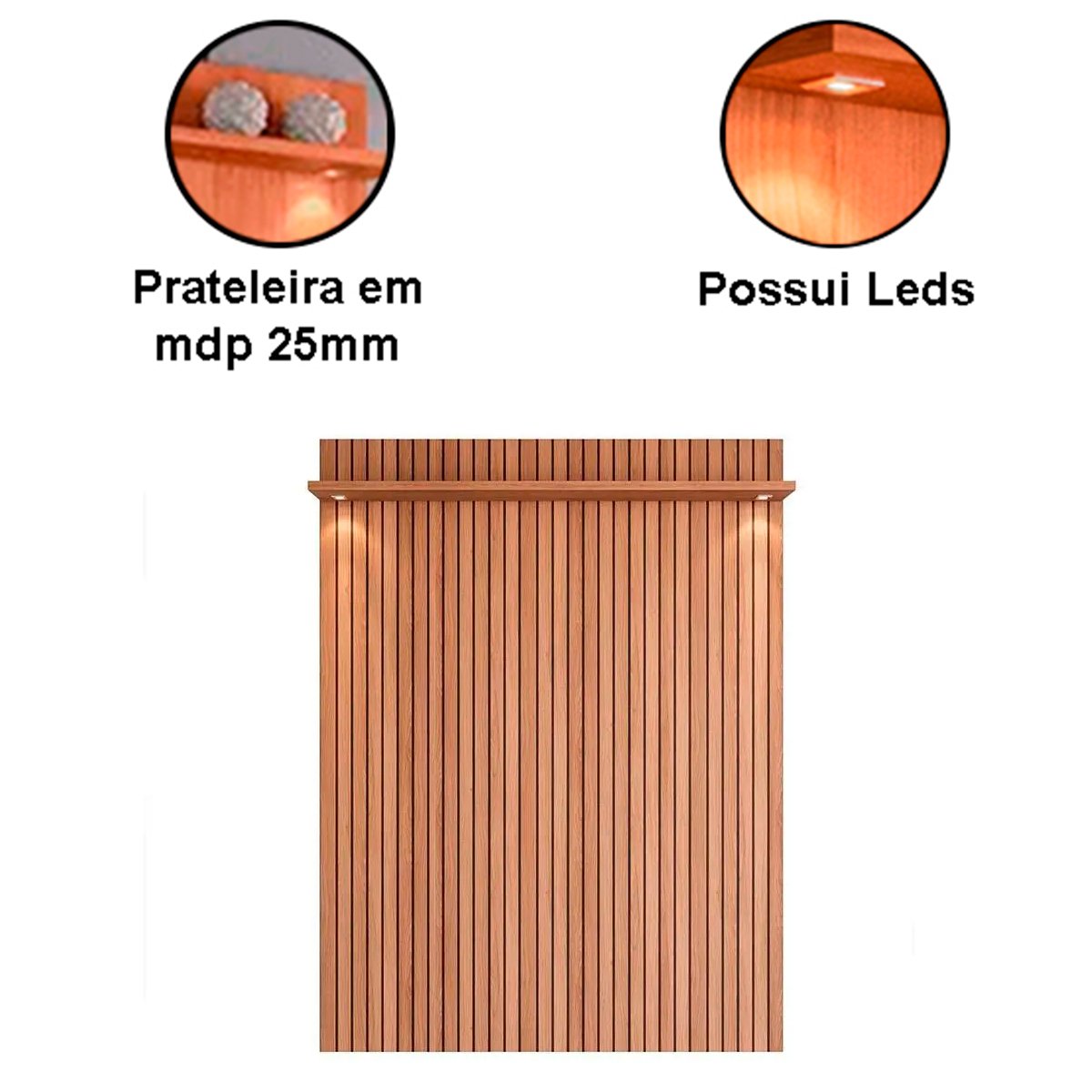 Painel para Tv de até 55" com Led Rivire 1.3 Jequitibá Ripado 3D