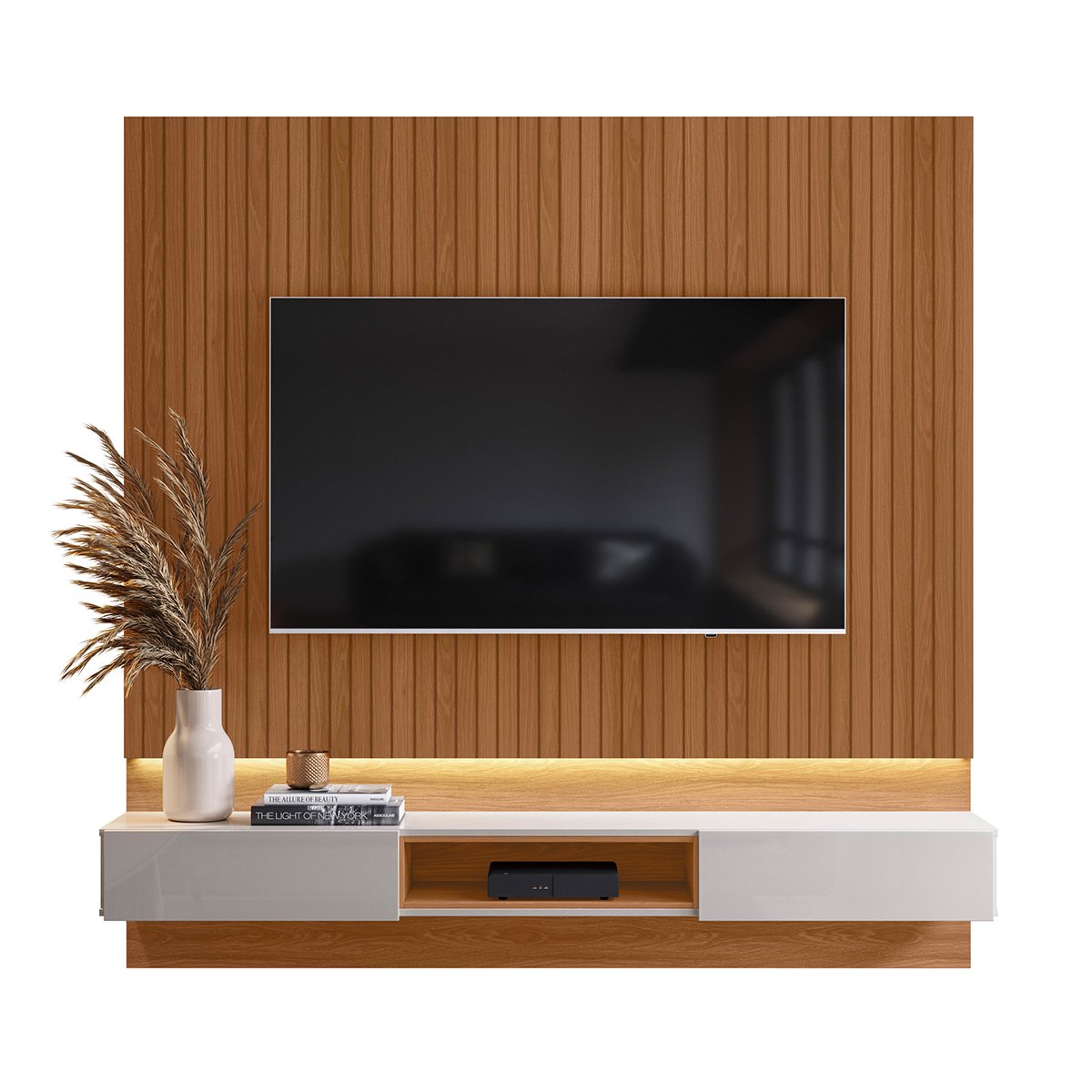 Painel para Tv de até 70" 2 Gavetas Pietra Jequitibá Ripado 3D/Off White