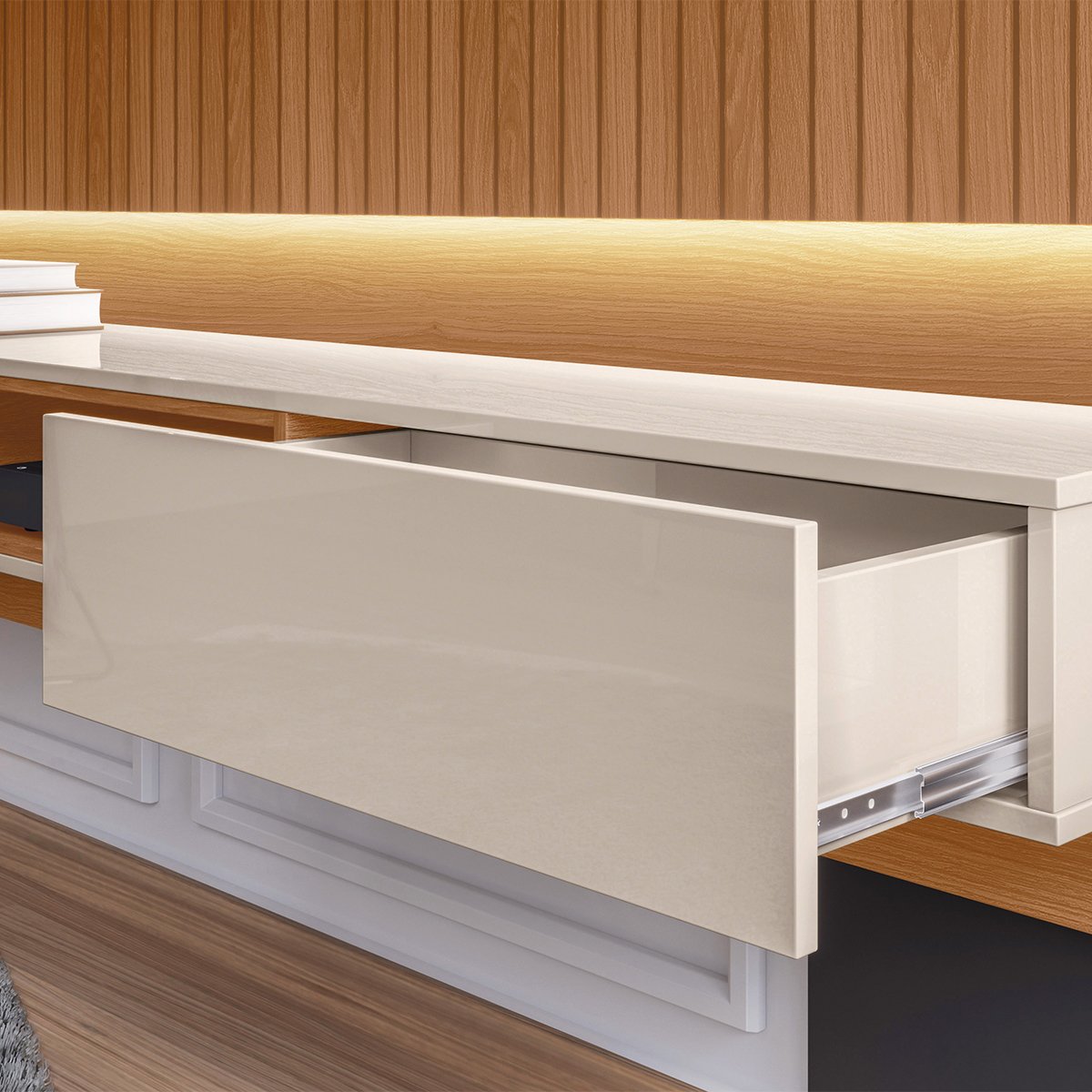 Painel para Tv de até 70" 2 Gavetas Pietra Jequitibá Ripado 3D/Off White