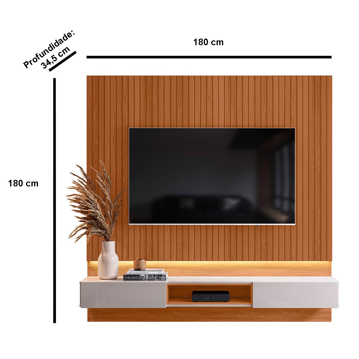 Painel para Tv de até 70" 2 Gavetas Pietra Jequitibá Ripado 3D/Off White