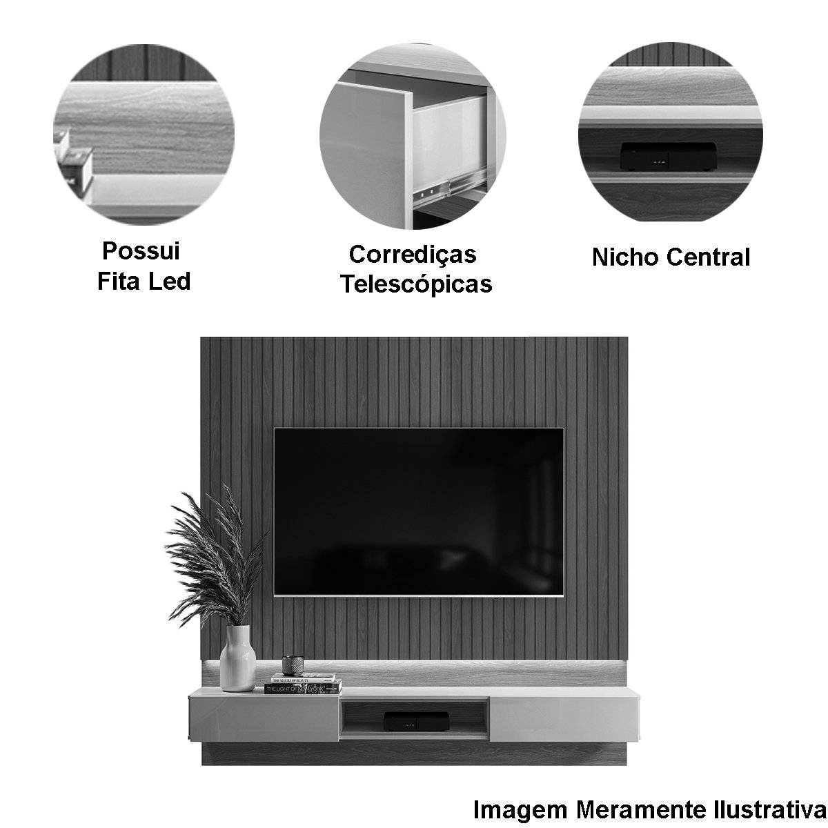 Painel para Tv de até 70" 2 Gavetas Pietra Jequitiba