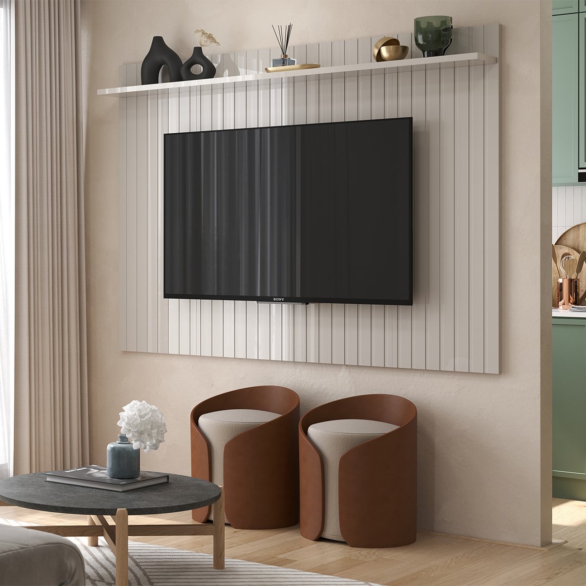 Painel para Tv de até 75" com 1 Prateleira Dalva Jequitiba/Off White