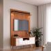 Rack Bancada 1 Porta 2 Gavetas e Painel para Tv de até 55" Rivire 1.3 Jequitibá Ripado 3D/Off White