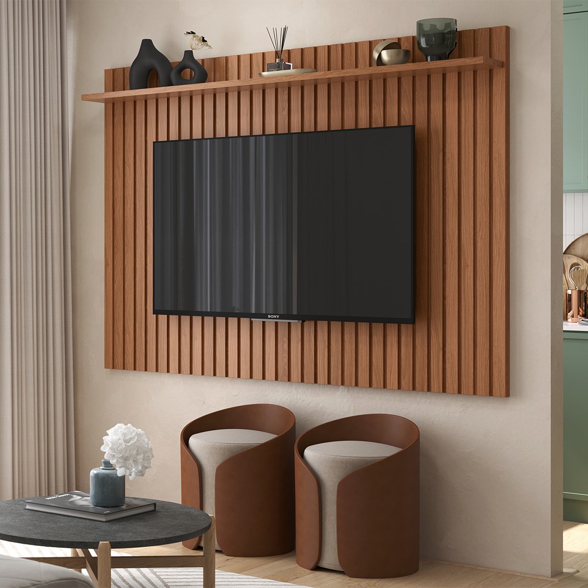 Rack Bancada com Painel para Tv de até 70" Dalvi Off White/Jequitiba