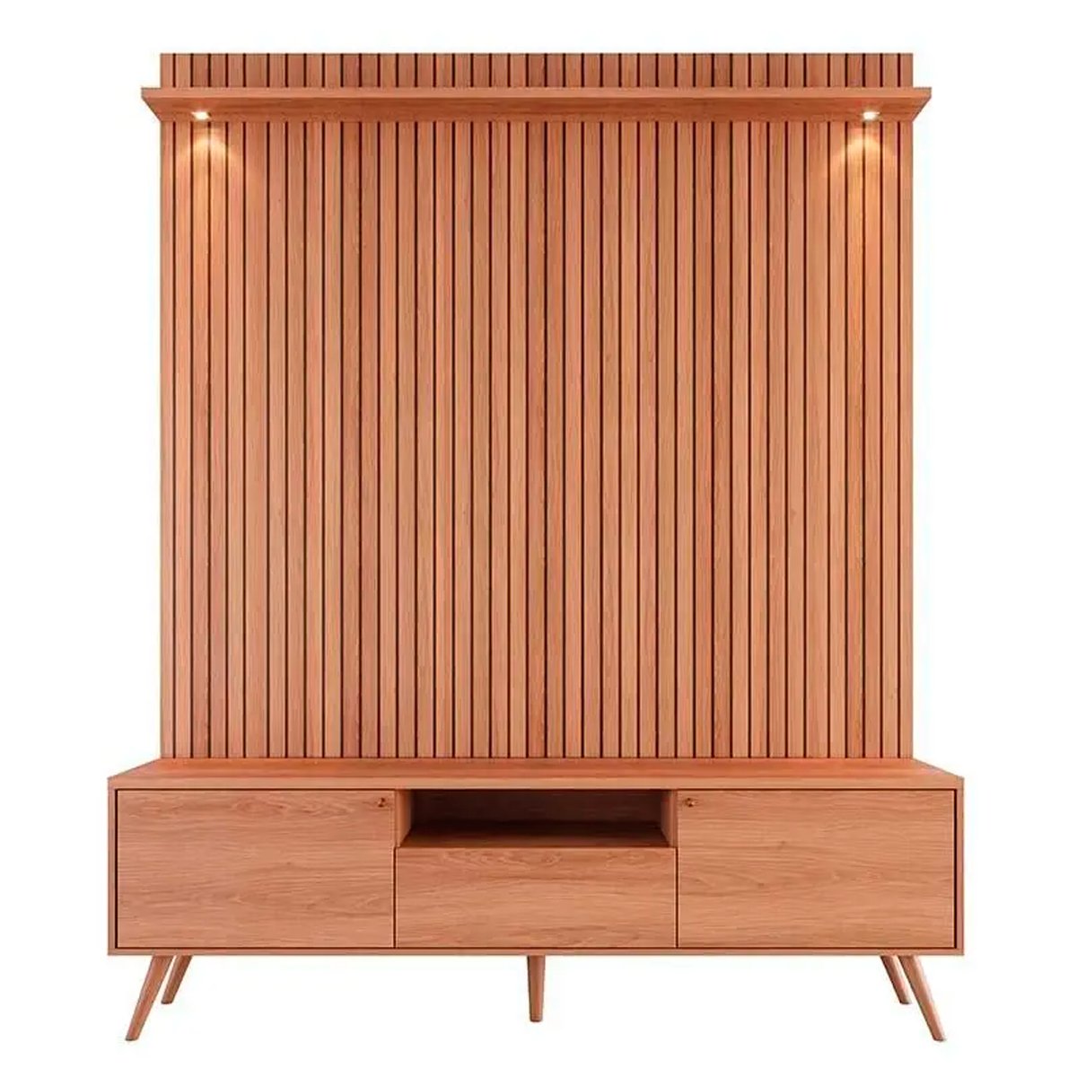 Rack Bancada com Painel para Tv de até 70" Rivire 1 Porta Jequitibá Ripado 3D
