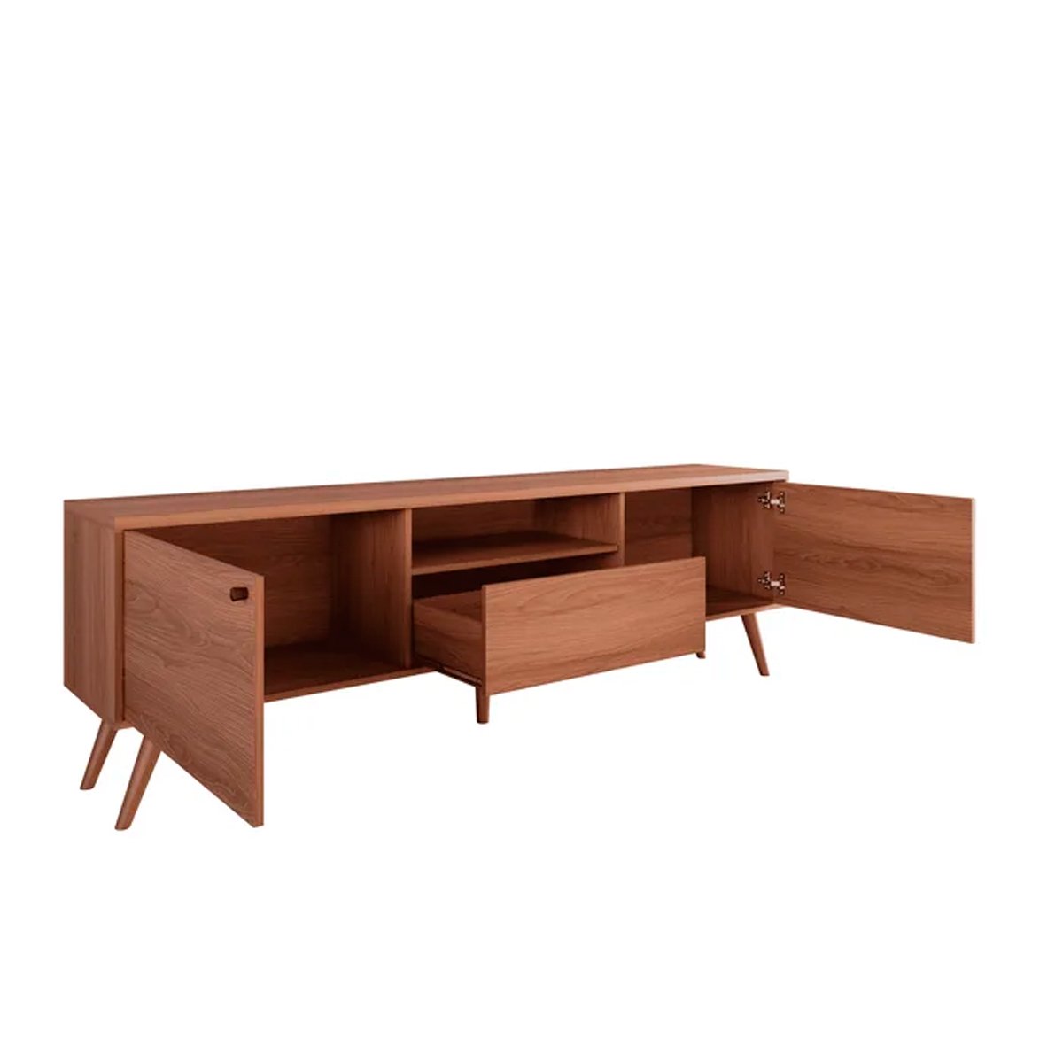 Rack Bancada com Painel para Tv de até 70" Rivire 1 Porta Jequitibá Ripado 3D